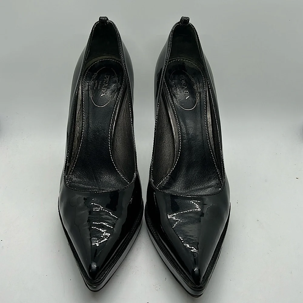 Prada Authenticated Black Patent Leather Stiletto Heel Shoes **Sz 38/US Size 8** - Picture 3 of 14